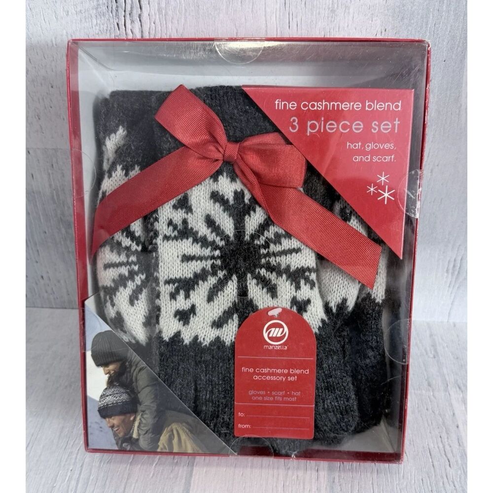 Manzella Fine Cashmere Blend 3 Piece Set Hat Gloves Scarf Unisex OSFM